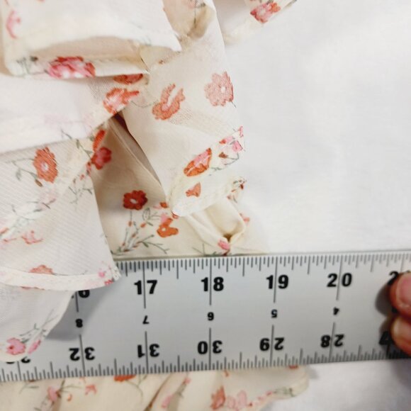 Sabo Skirt, Mini Dress, Ruffled, Open Back, Cream/Orange Floral, Size Medium - Picture 14 of 16